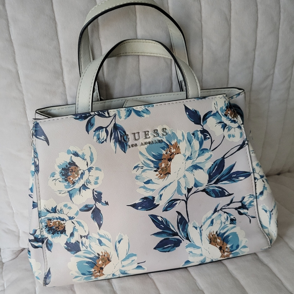 Guess Blue and Cream Floral Tote